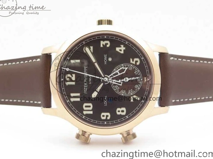 MIROTIME 0406 Calatrava 5524R Pilot Travel Time RG GRF Brown Dial on Brown Leather Strap MIYOTA TopPick 7155